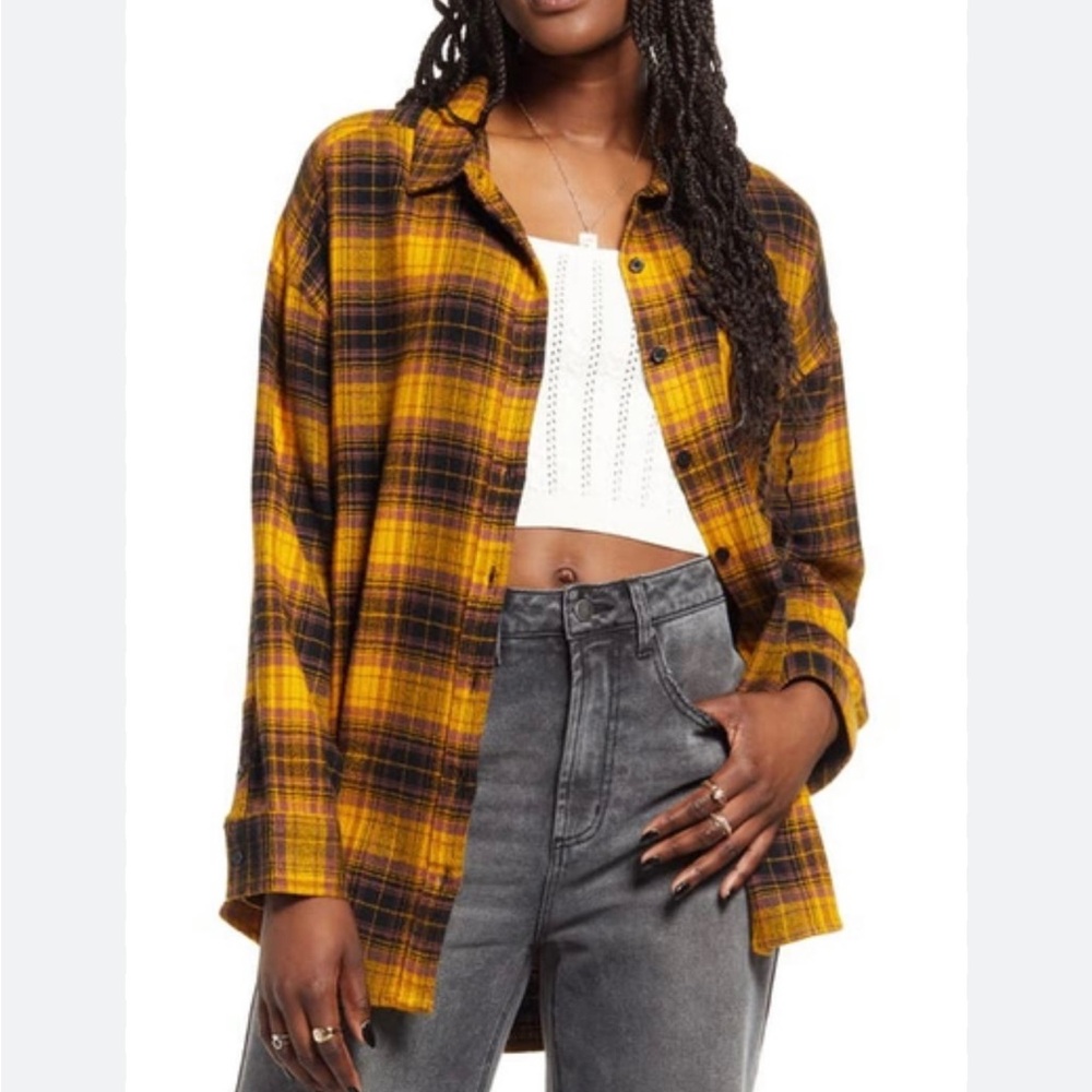 Bp Yellow and Black Plaid Flannel Shirt